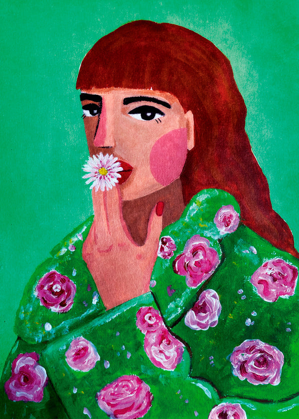 Botanische poster: vrouwenportret met madelief