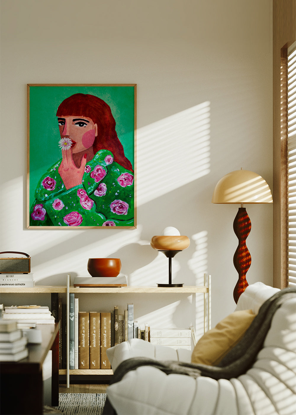 Botanische poster: vrouwenportret met madelief