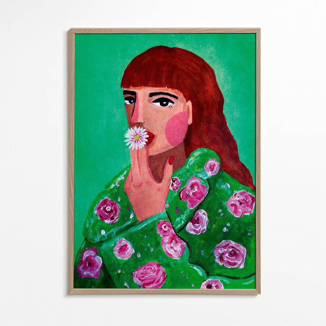 Botanische poster: vrouwenportret met madelief