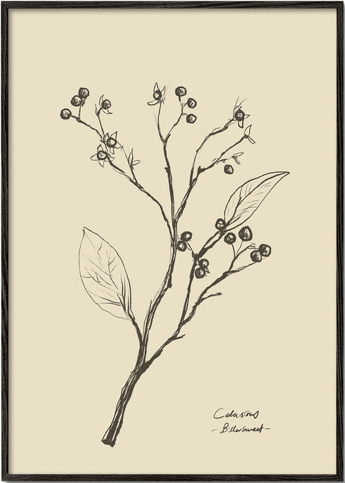 Botanische print: tak met bessen op beige