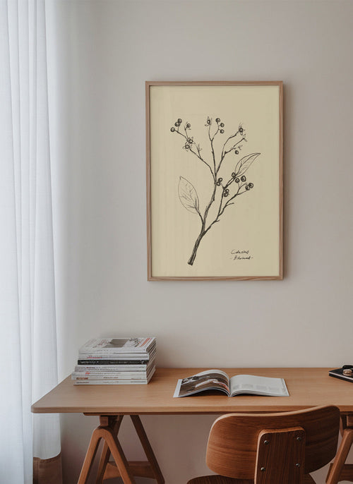 Botanische print: tak met bessen op beige