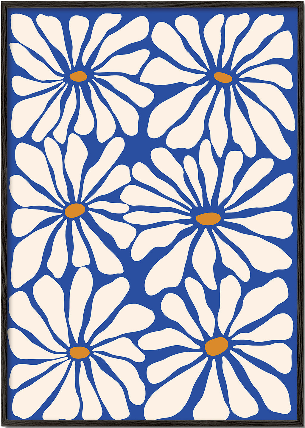 Botanische print witte madeliefjes op blauwe achtergrond
