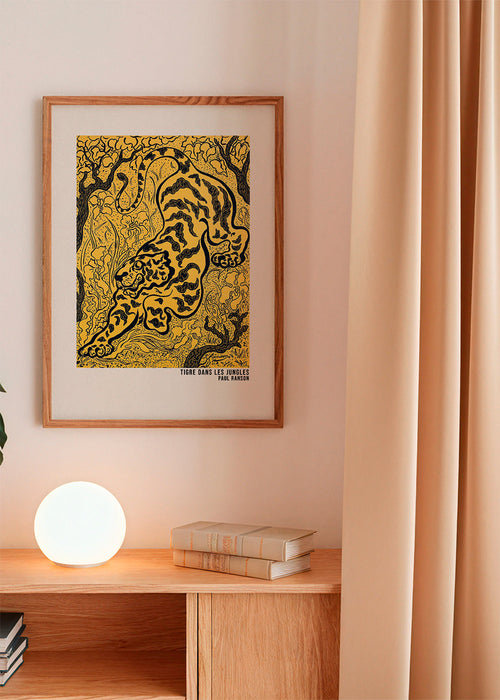 Kunstwerk tijger op gele achtergrond