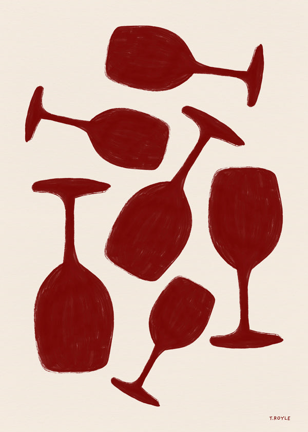 Keuken kunst rode wijnglazen minimalistisch