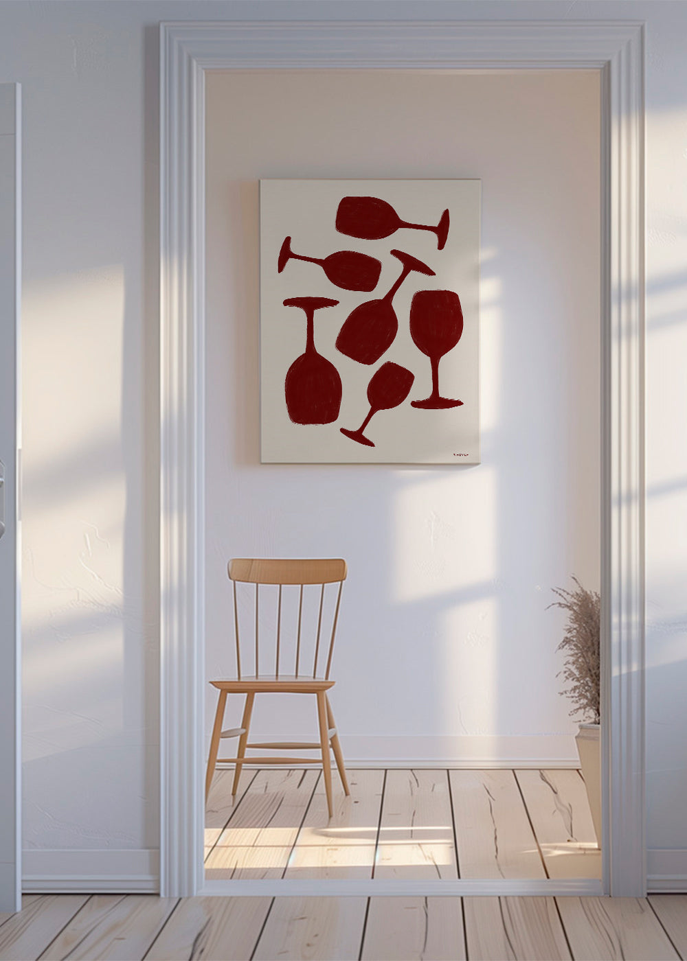 Keuken kunst rode wijnglazen minimalistisch