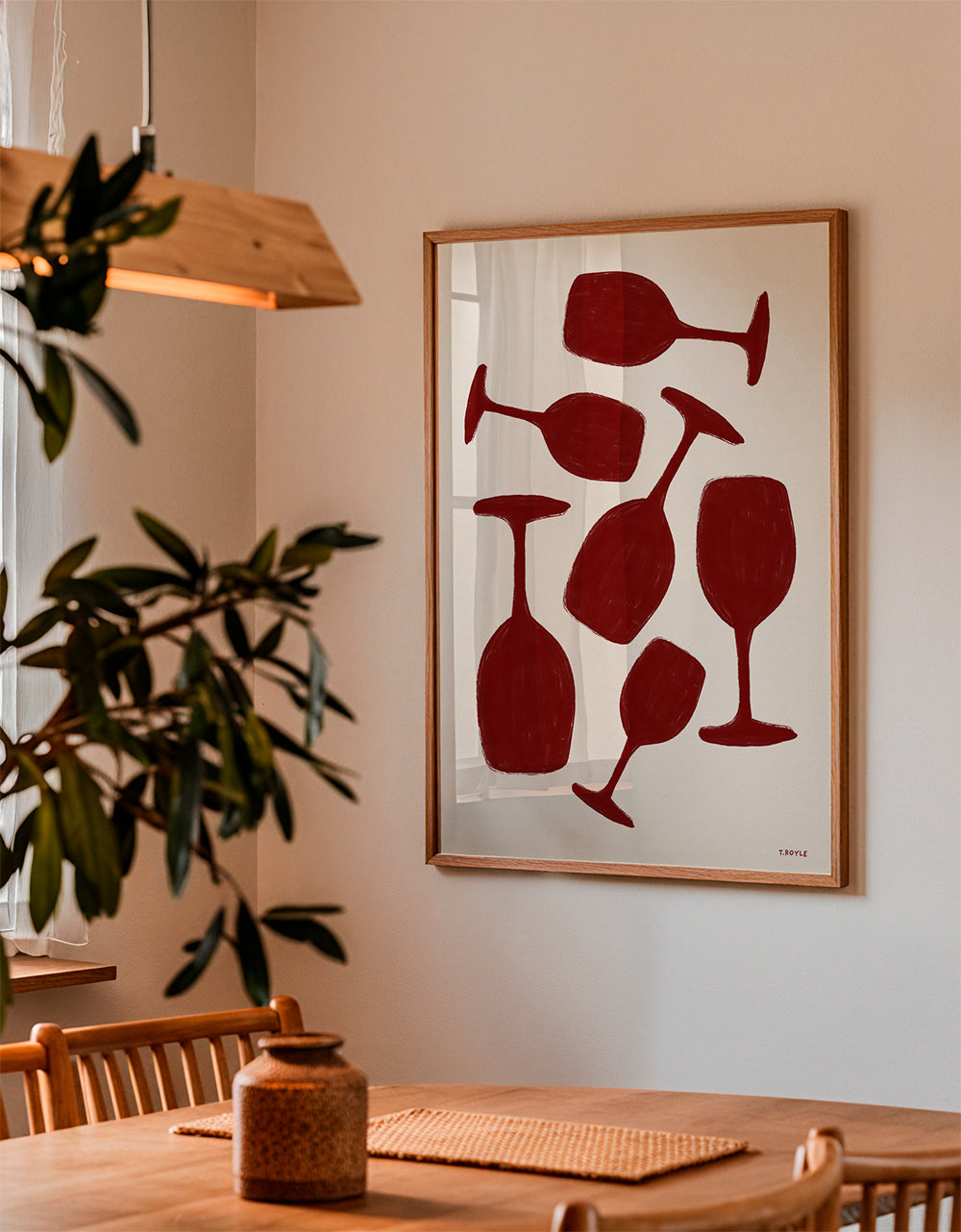 Keuken kunst rode wijnglazen minimalistisch