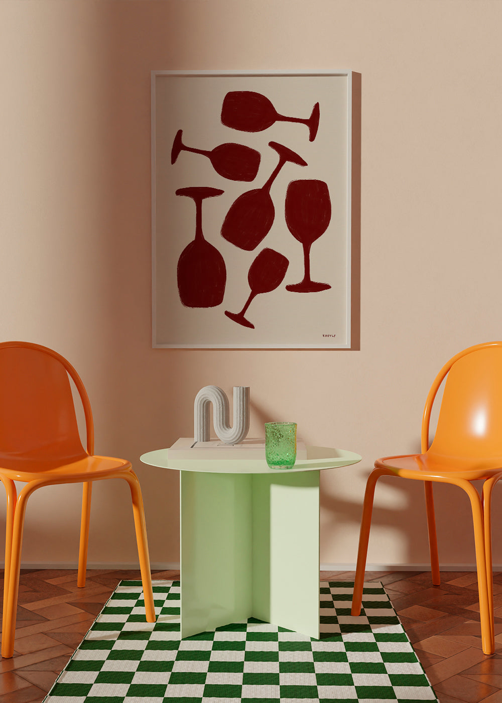 Keuken kunst rode wijnglazen minimalistisch