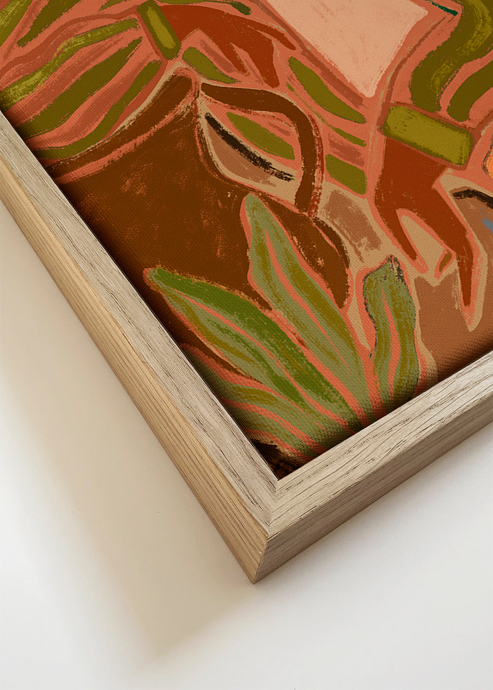Botanische print: vrouw met hoed en bladeren