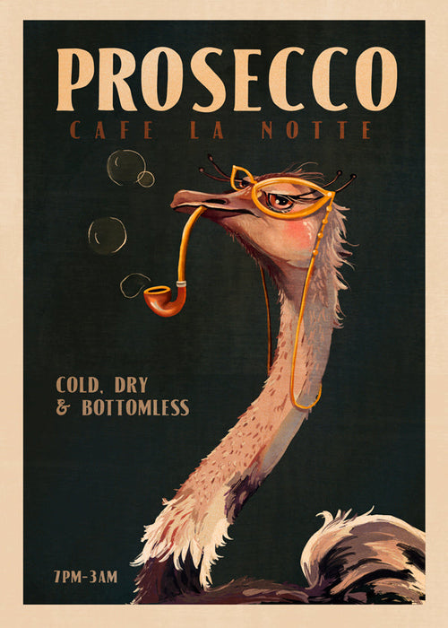 Struisvogel Prosecco Poster Art Deco