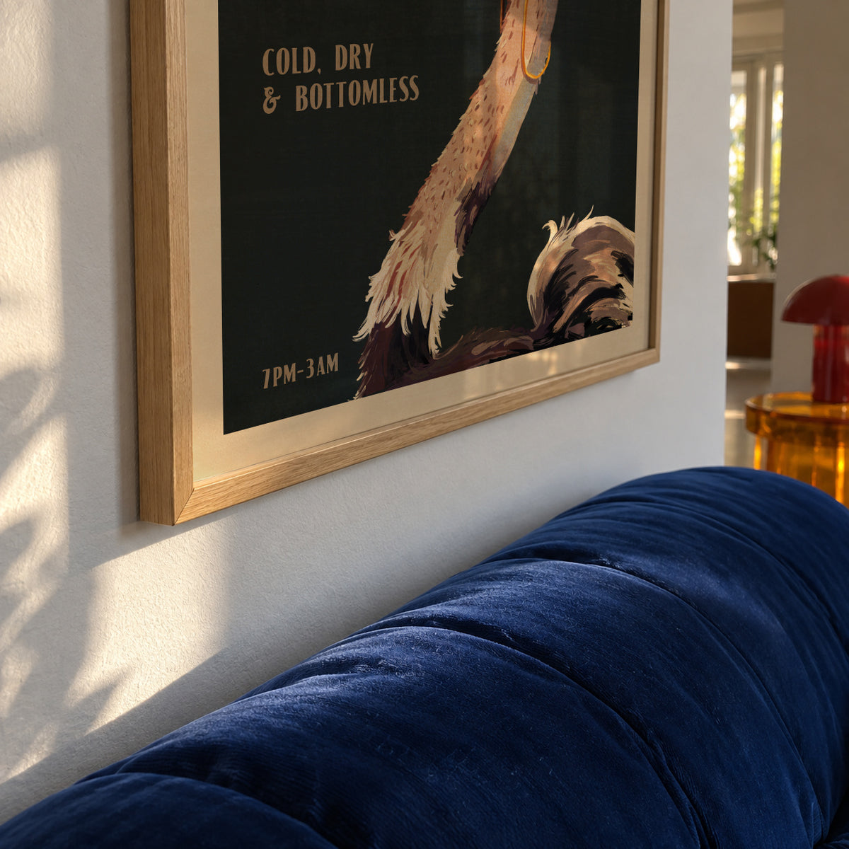 Cute Art Deco Prosecco Poster Of An Ostrich - Framed poster detail