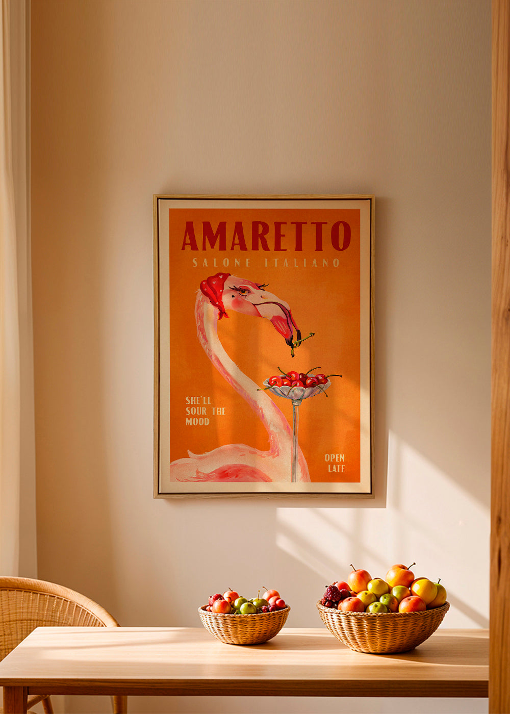 Keuken kunst vintage flamingo met cocktail
