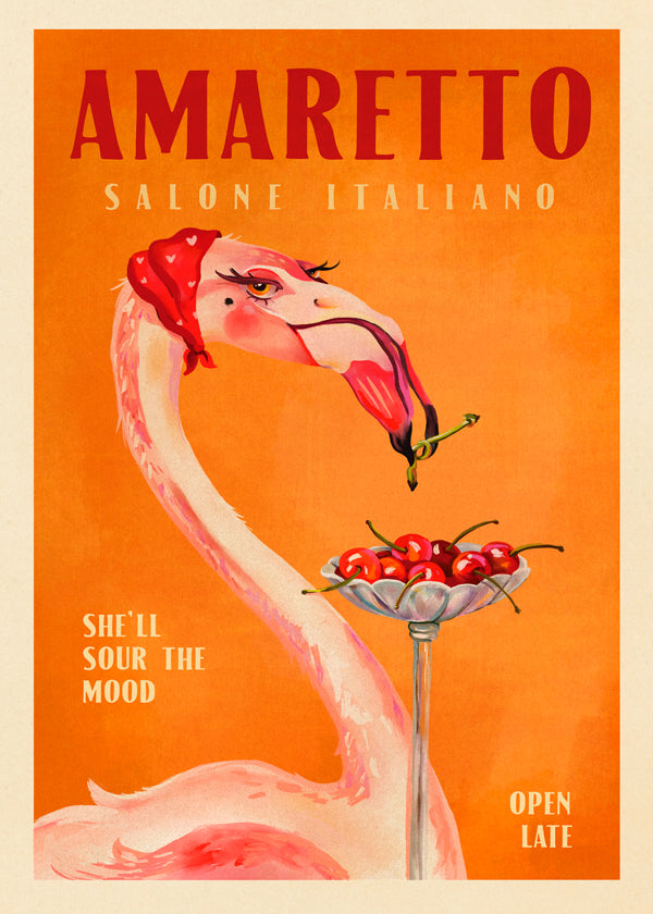 Keuken kunst vintage flamingo met cocktail