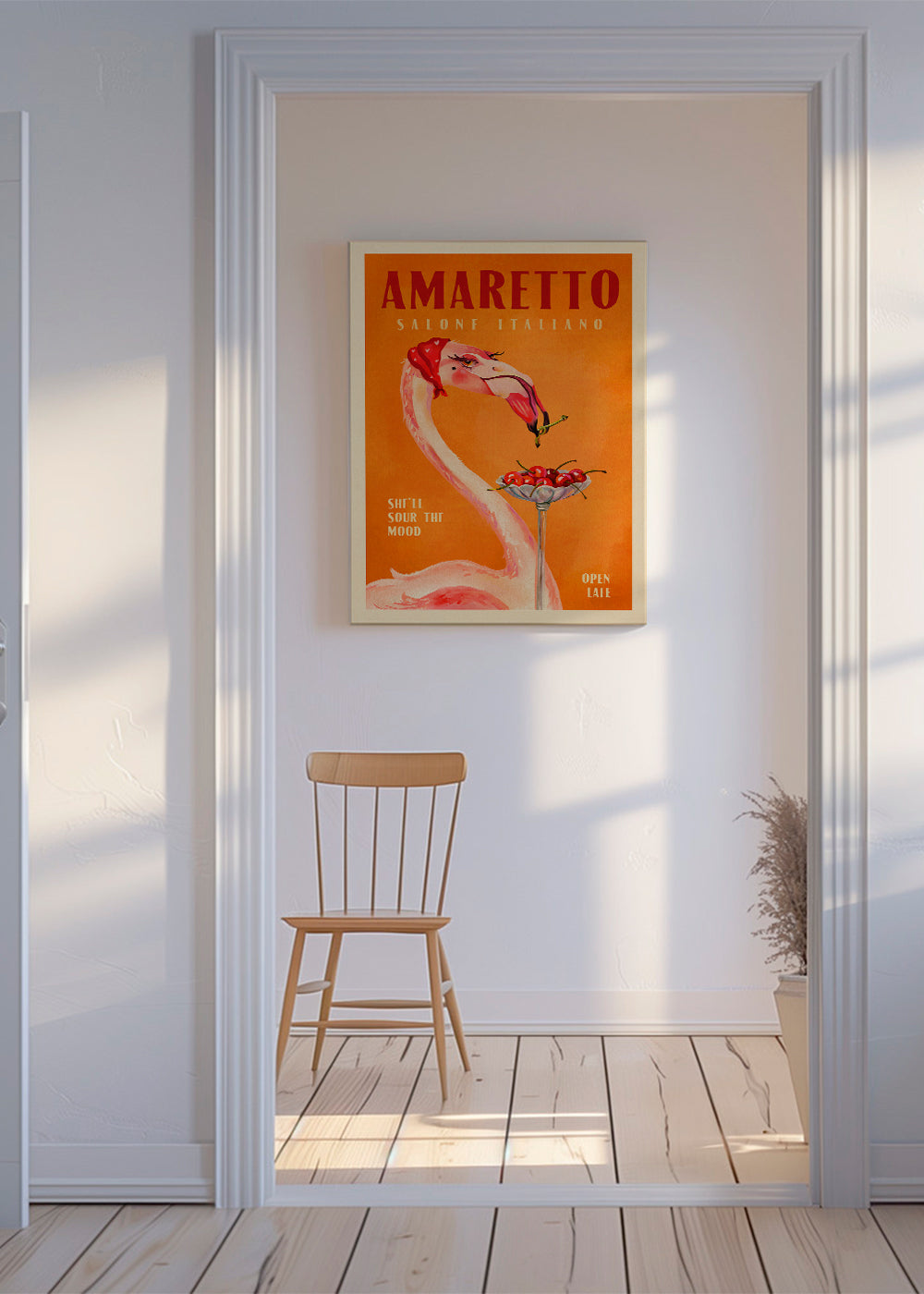 Keuken kunst vintage flamingo met cocktail
