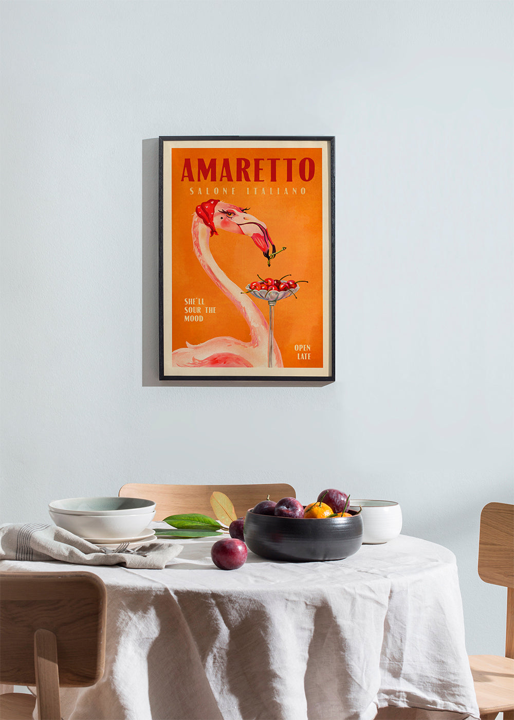 Keuken kunst vintage flamingo met cocktail