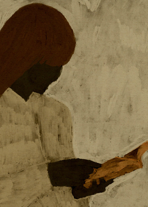 Illustratie van figuur die leest in warme tonen