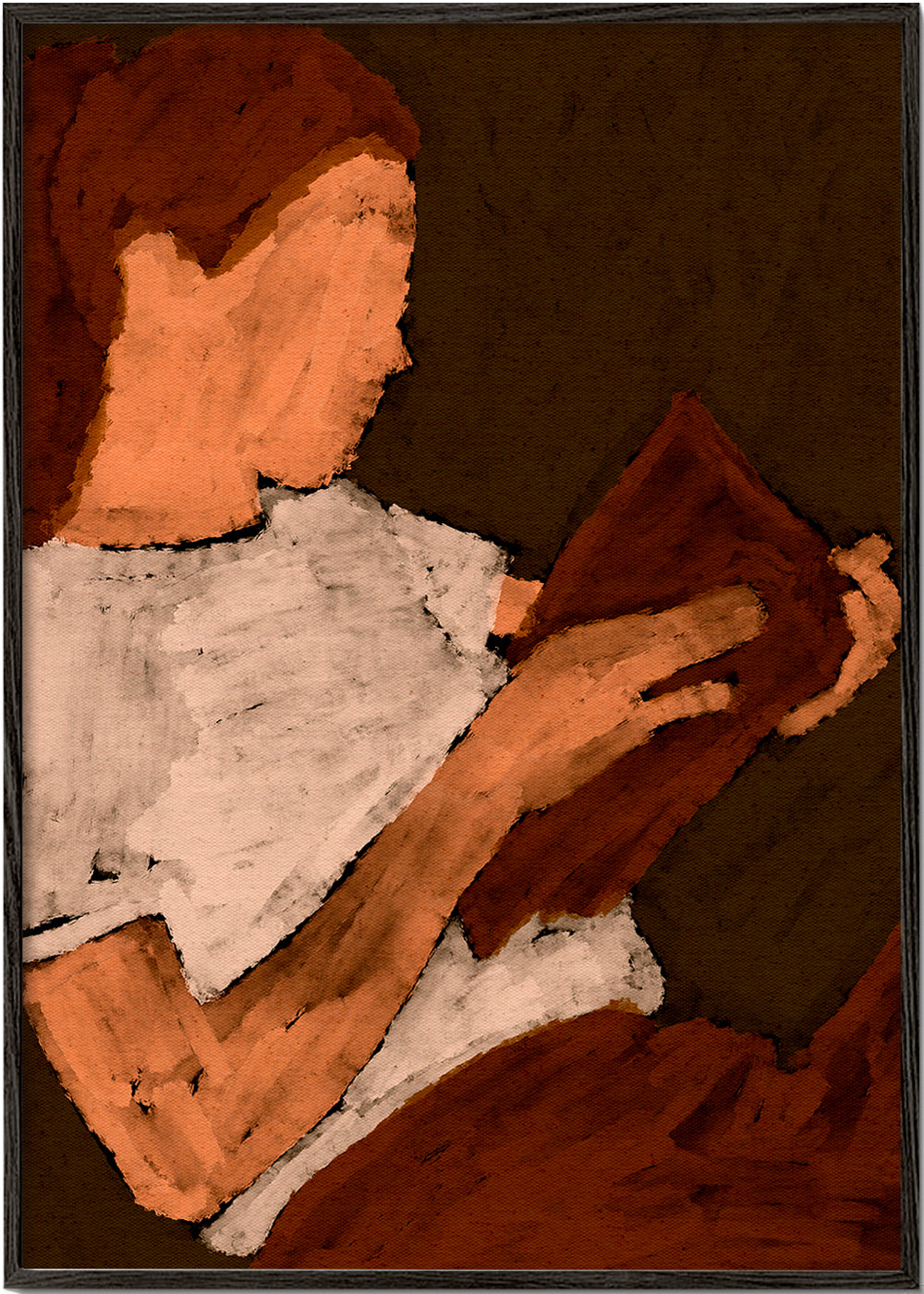 Abstracte kunst met lezer in aardetinten