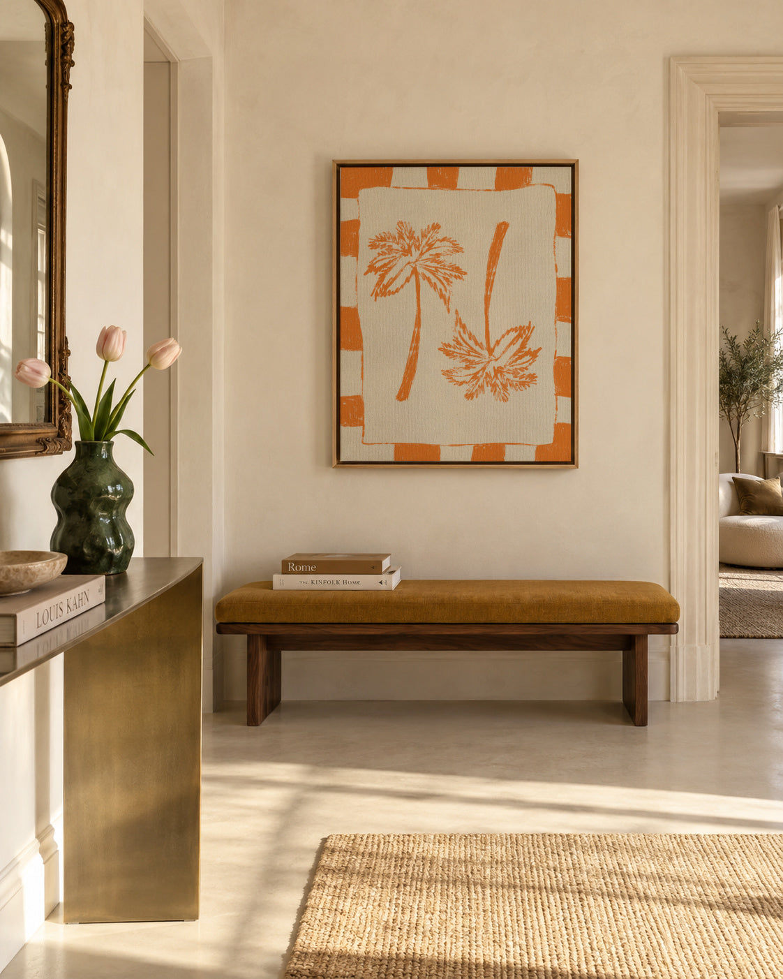Palm paradise – Orange - Framed canvas in an interior
