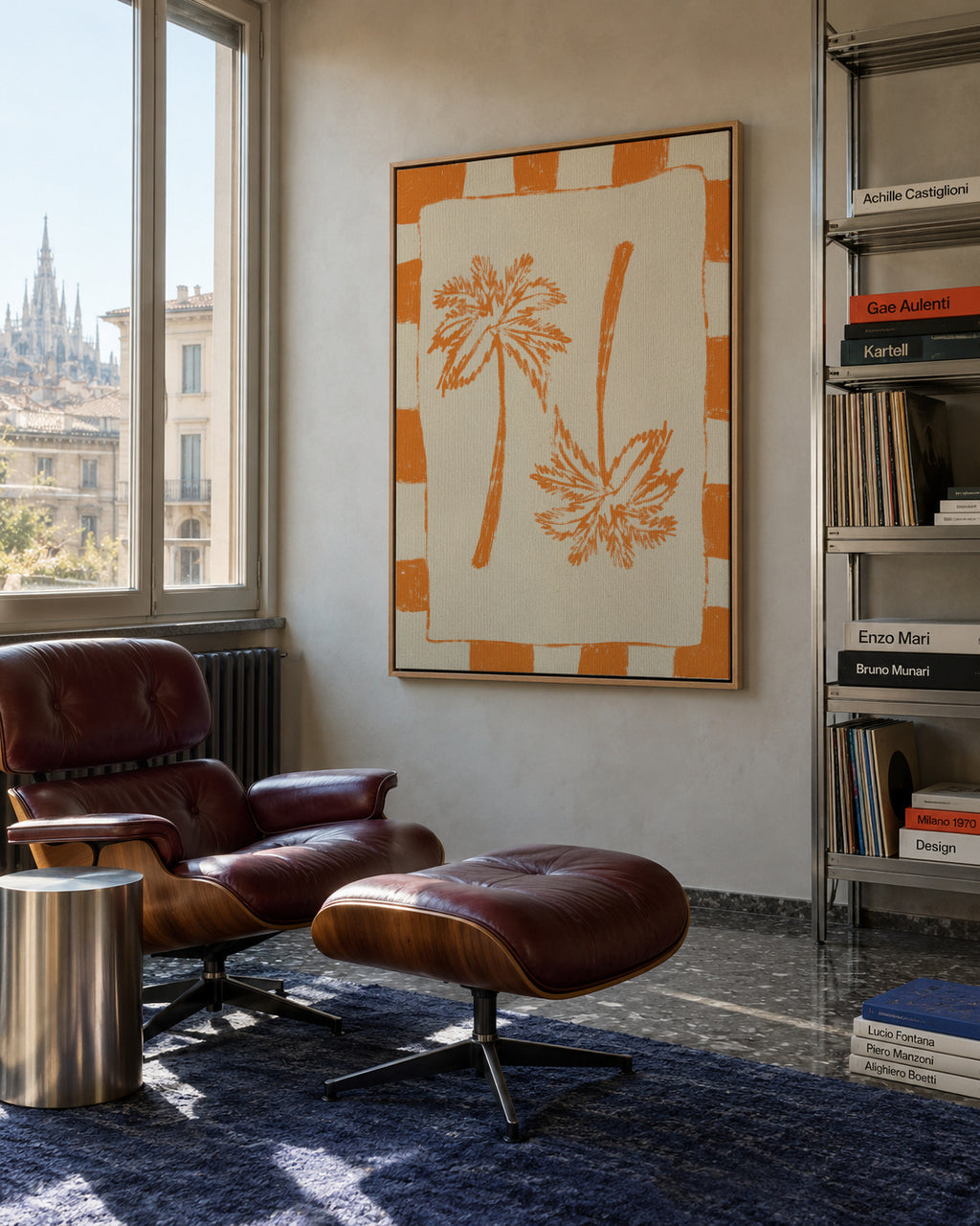Palm paradise – Orange - Framed canvas in an interior