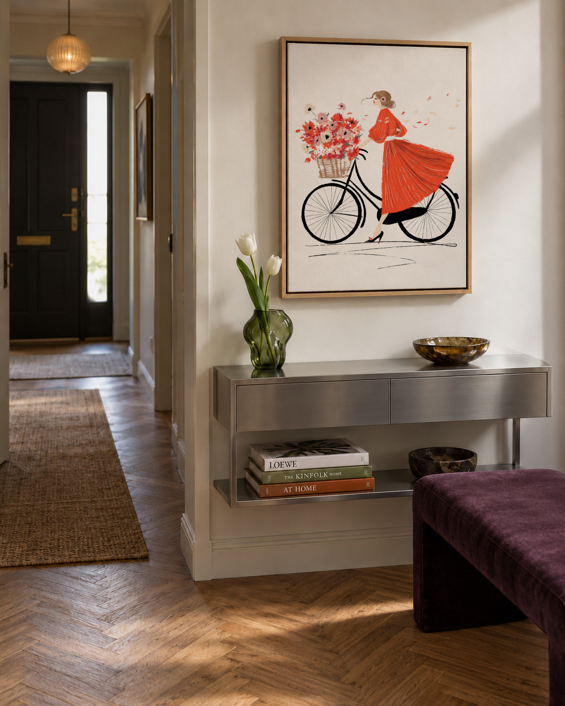 À bicyclette - Framed canvas in an interior