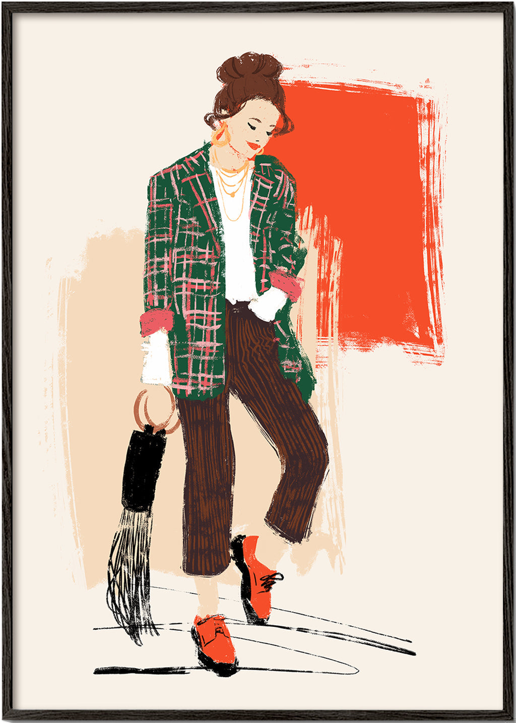 Mode-illustratie met geruite jas