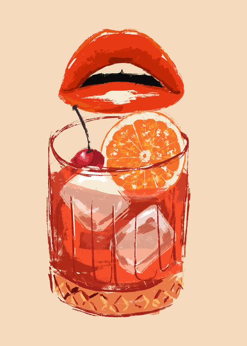 Keuken kunst Old Fashioned cocktail met lippen