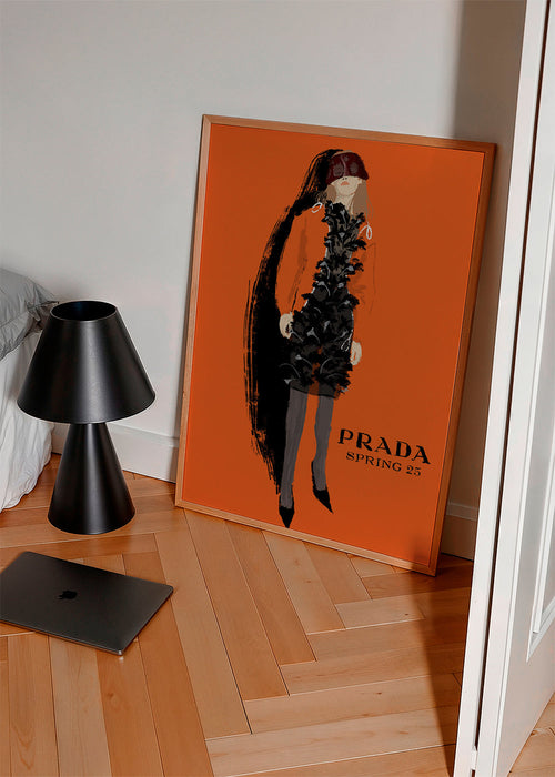 PRADA mode-illustratie op oranje
