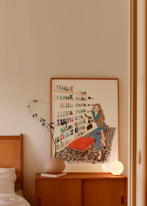 Illustratie schoenenwinkel met patroon vloerkleed