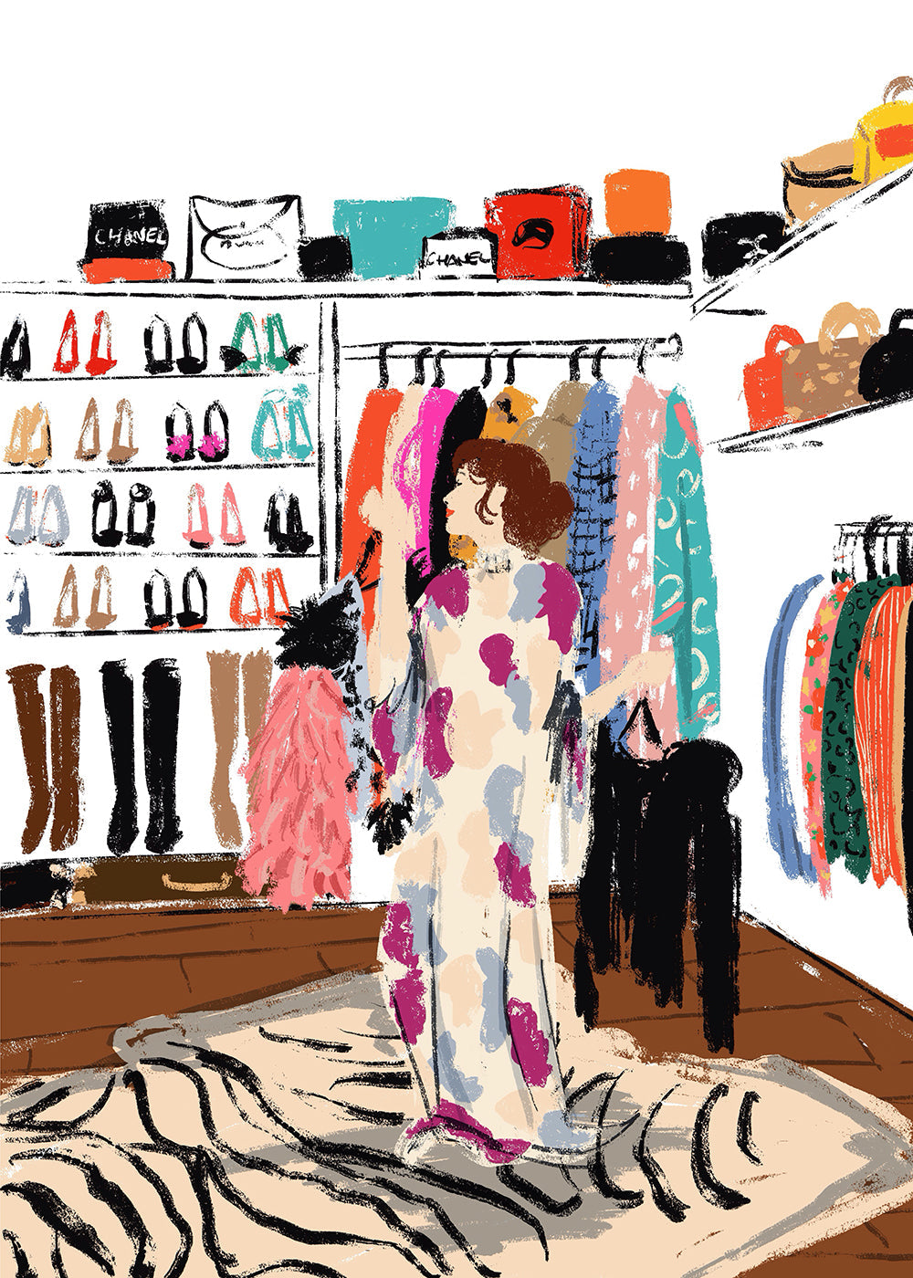 Illustratie van kledingkast met kleurrijke kleding
