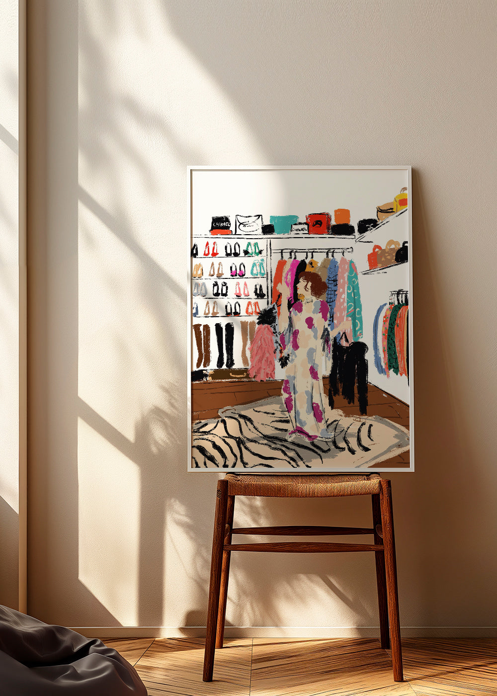 Illustratie van kledingkast met kleurrijke kleding