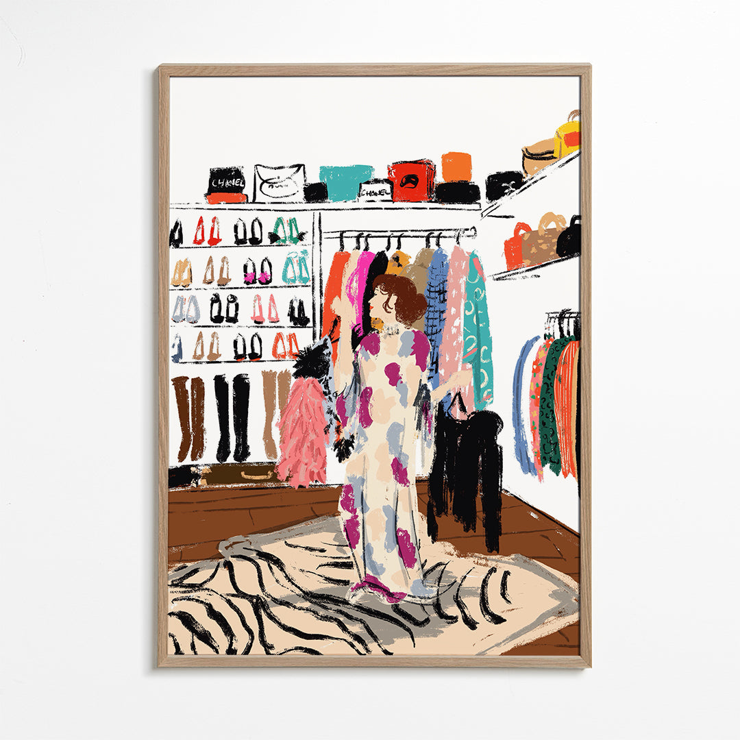 Illustratie van kledingkast met kleurrijke kleding