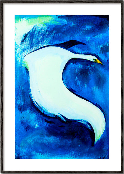 Zwaan kunstwerk op diepblauwe achtergrond – Black Frame