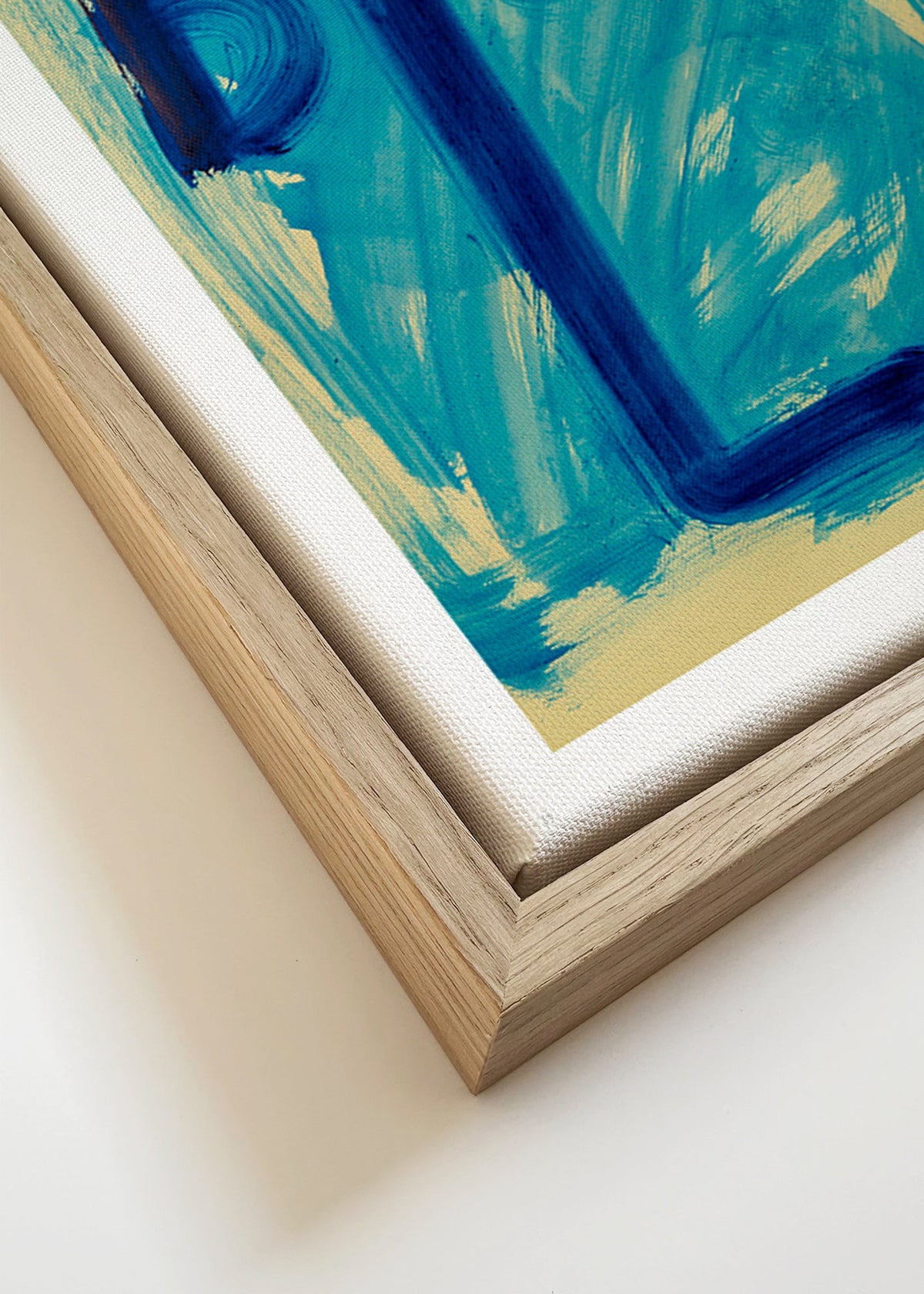 Abstract kunstwerk met handgeschilderde blauwe typografie – Canvas detail