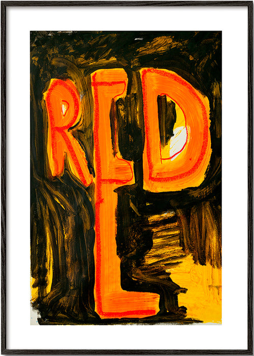 Typografische illustratie 'RED' met schilderachtige streek – Black Frame