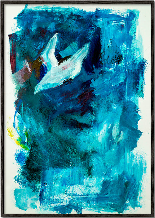 Abstract blauw kunstwerk met luchtig motief – Black Frame