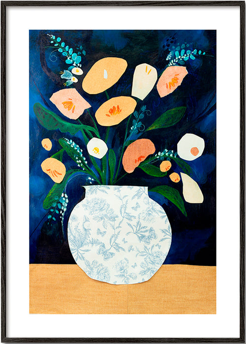 Botanische print met boeket in vaas – Black Frame