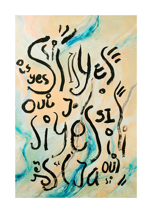 Illustratie met handlettering en vloeiende golven