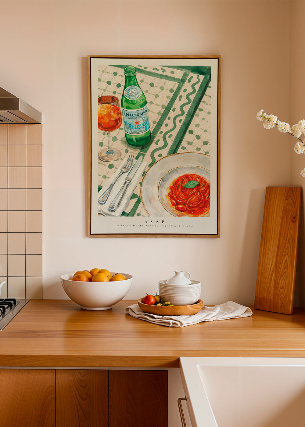 Keuken kunst Aperol Spritz en pasta
