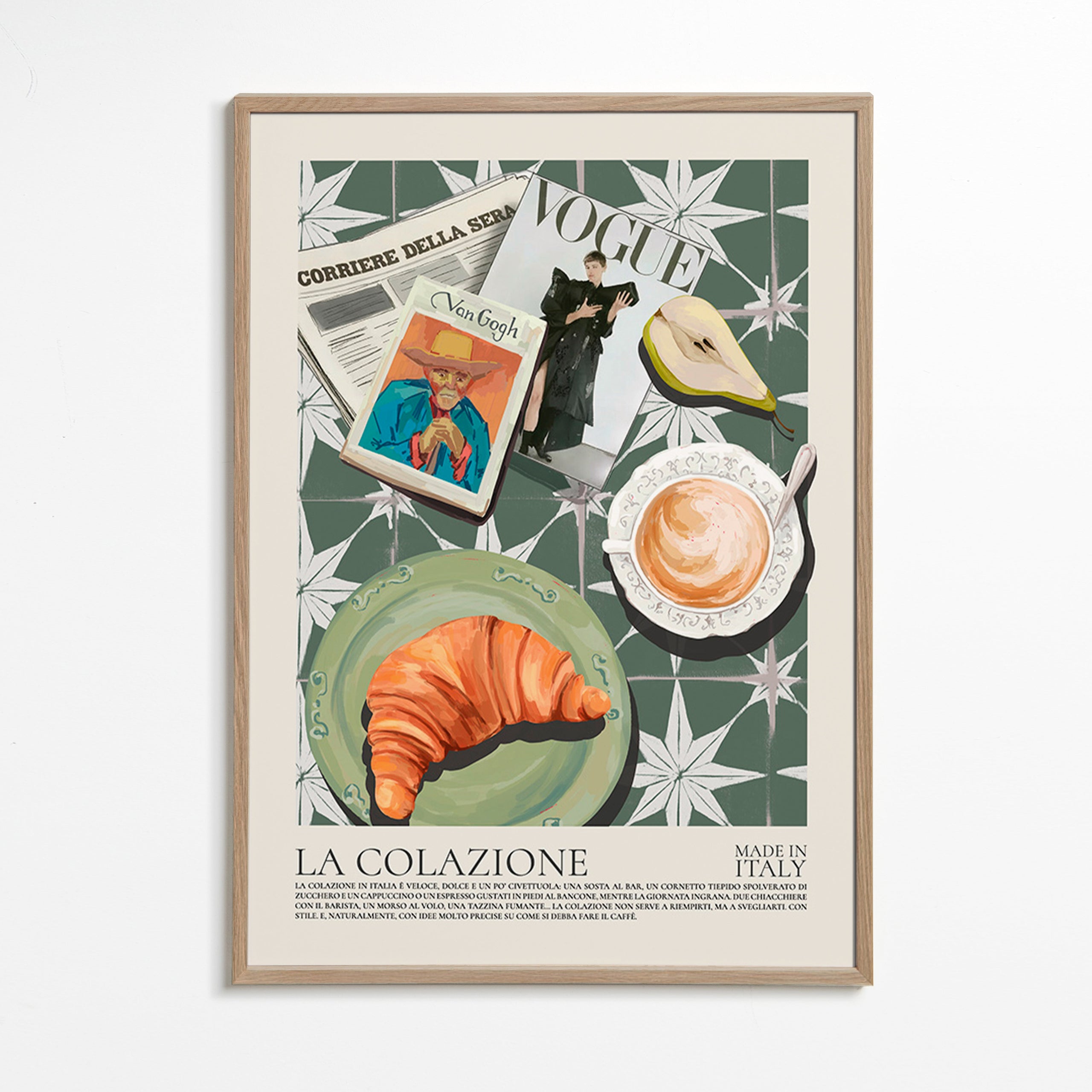 Keukenkunst met croissant en tijdschrift