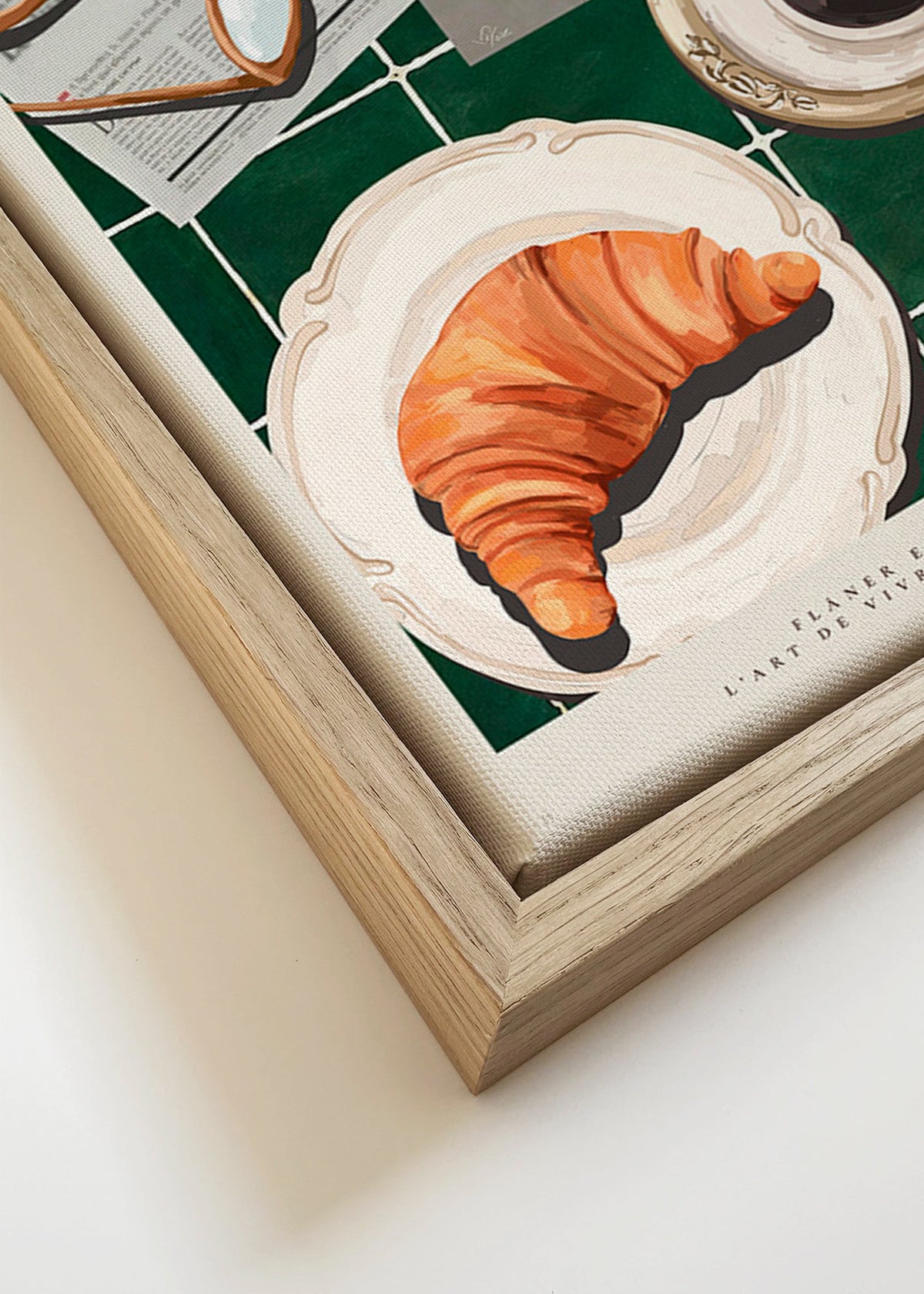 Keuken kunst met croissant en koffie