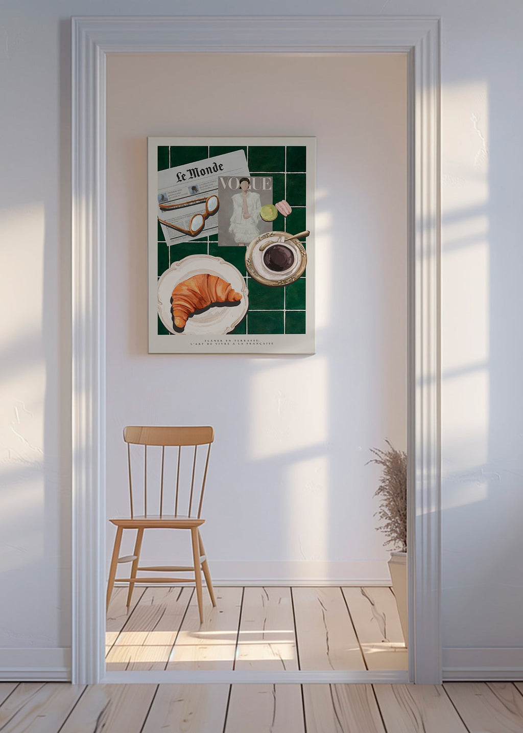 Keuken kunst met croissant en koffie
