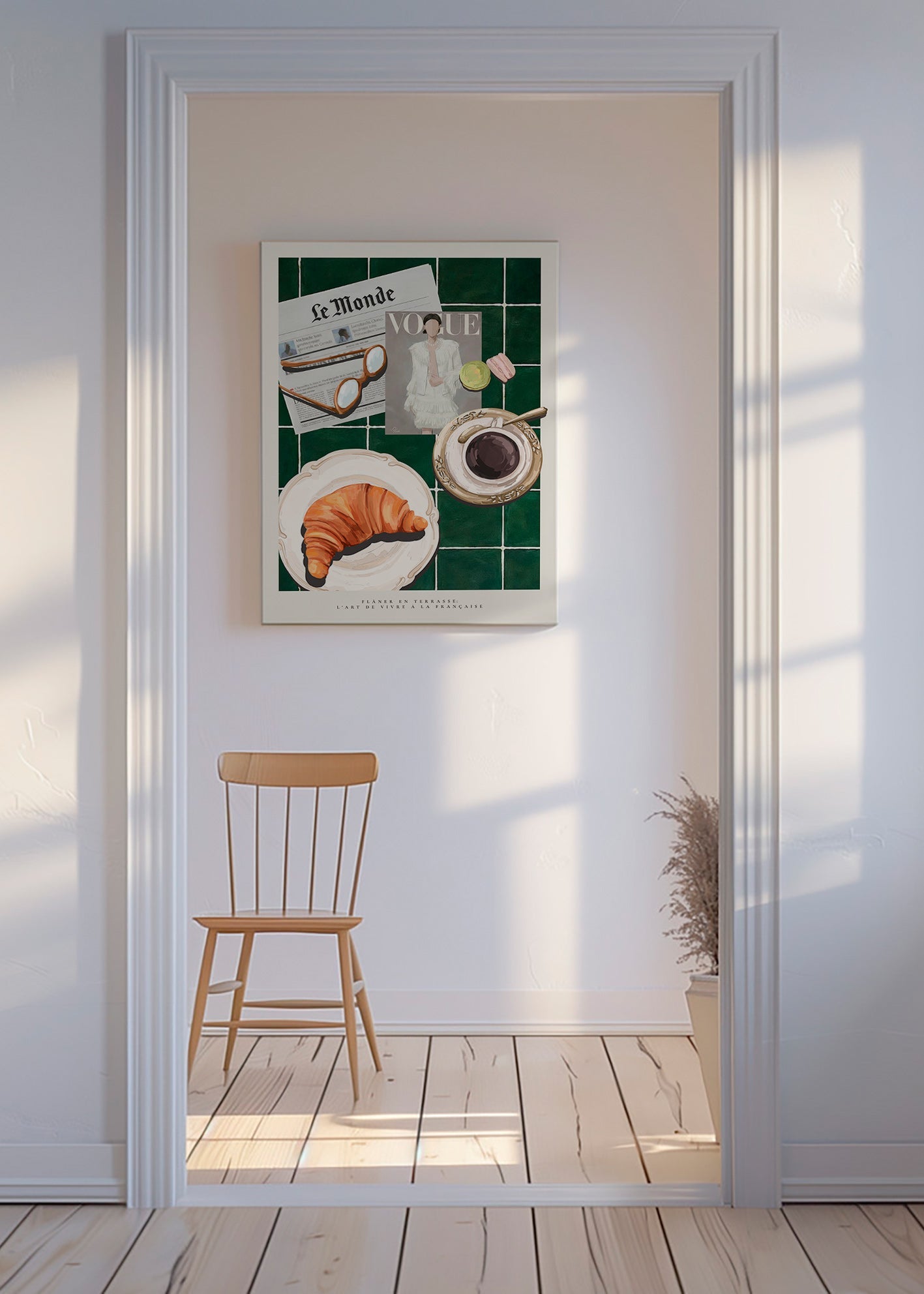 Keuken kunst met croissant en koffie