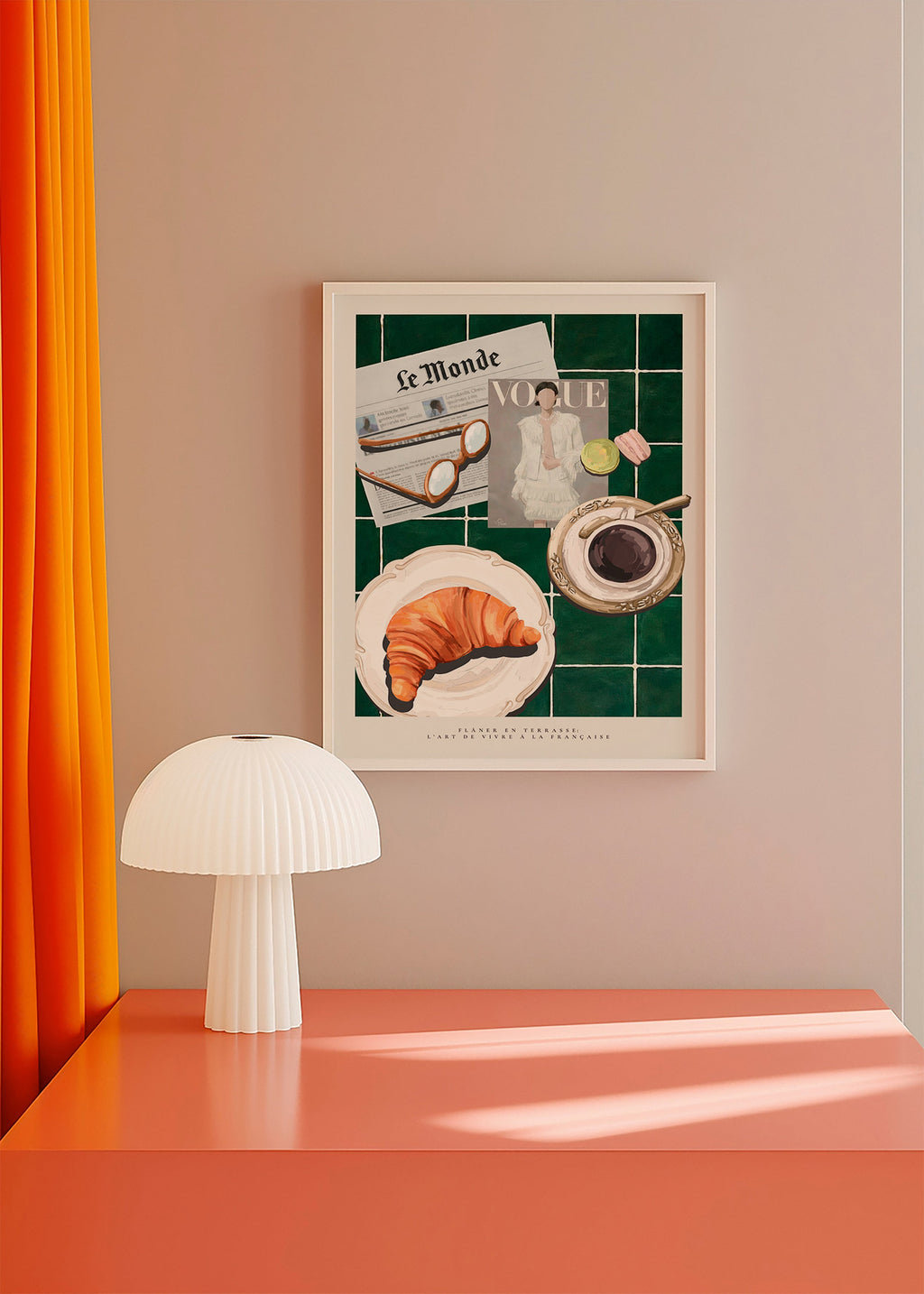 Keuken kunst met croissant en koffie