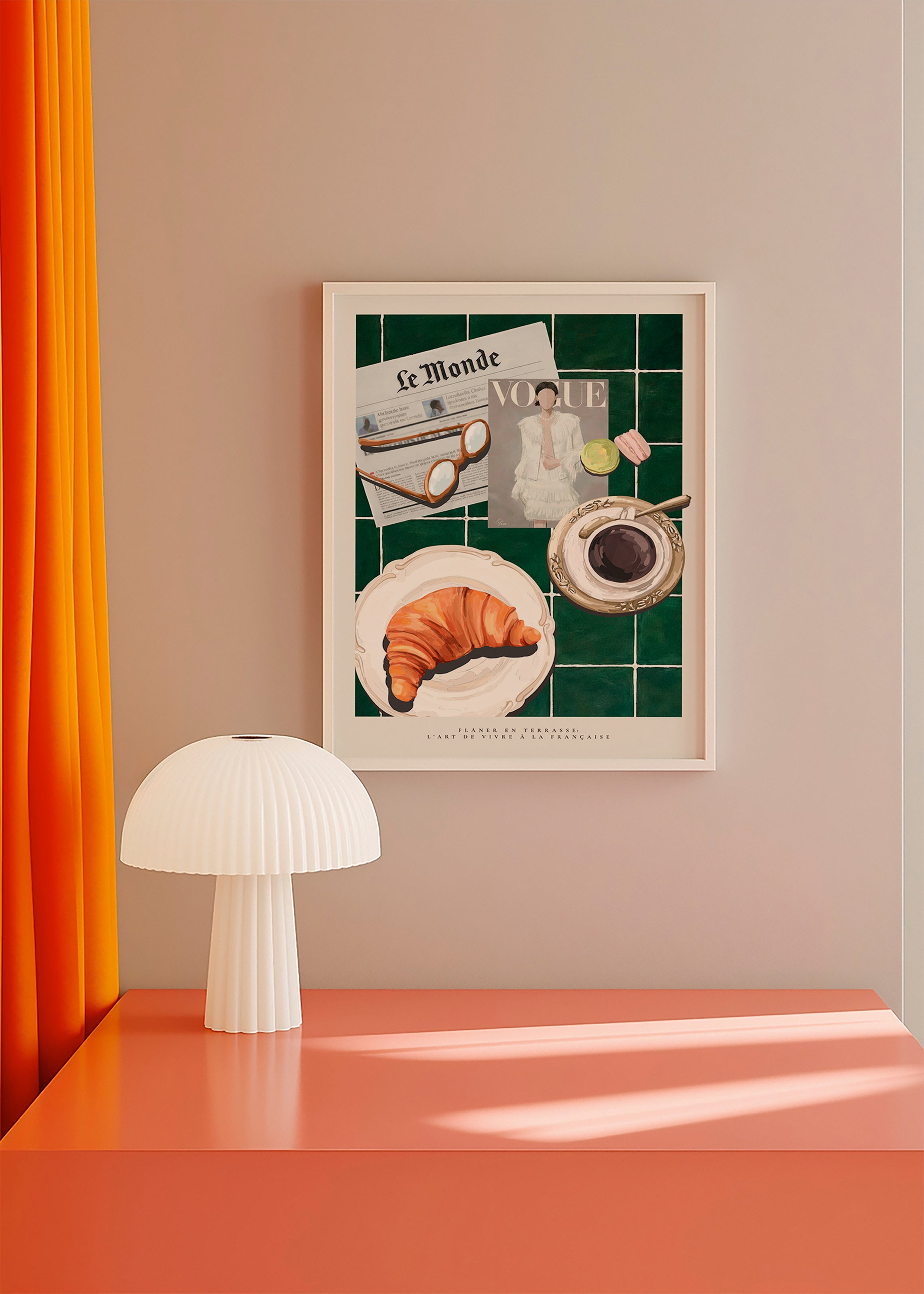Keuken kunst met croissant en koffie