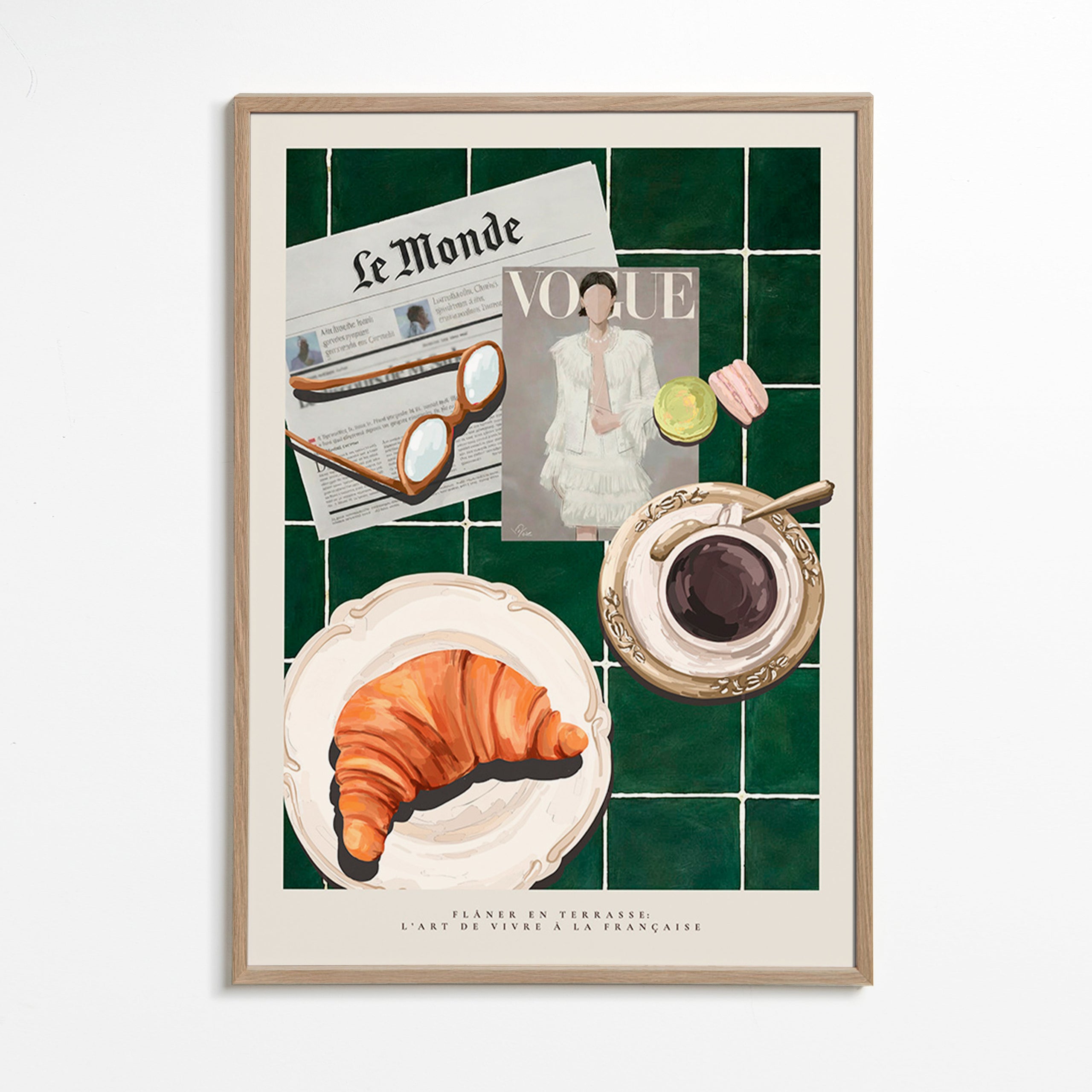 Keuken kunst met croissant en koffie