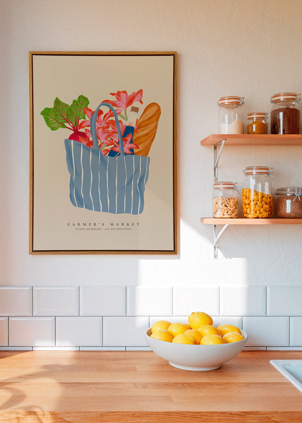Keuken kunst met markttas illustratie