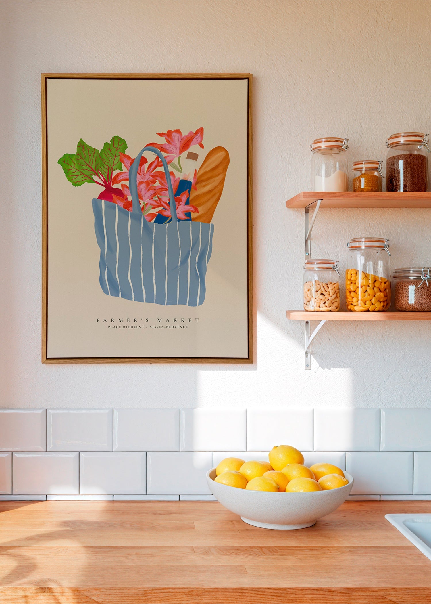 Keuken kunst met markttas illustratie