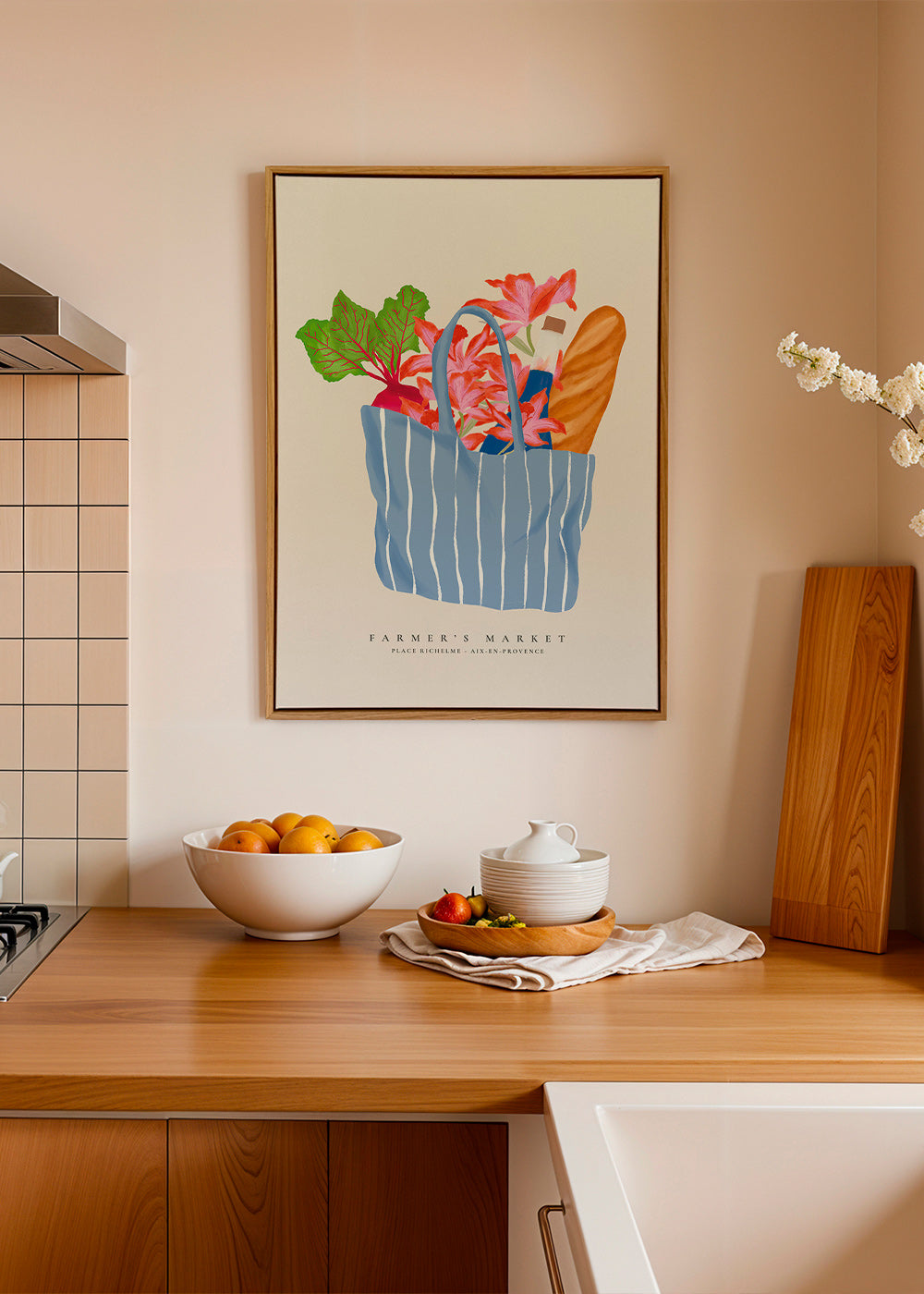 Keuken kunst met markttas illustratie