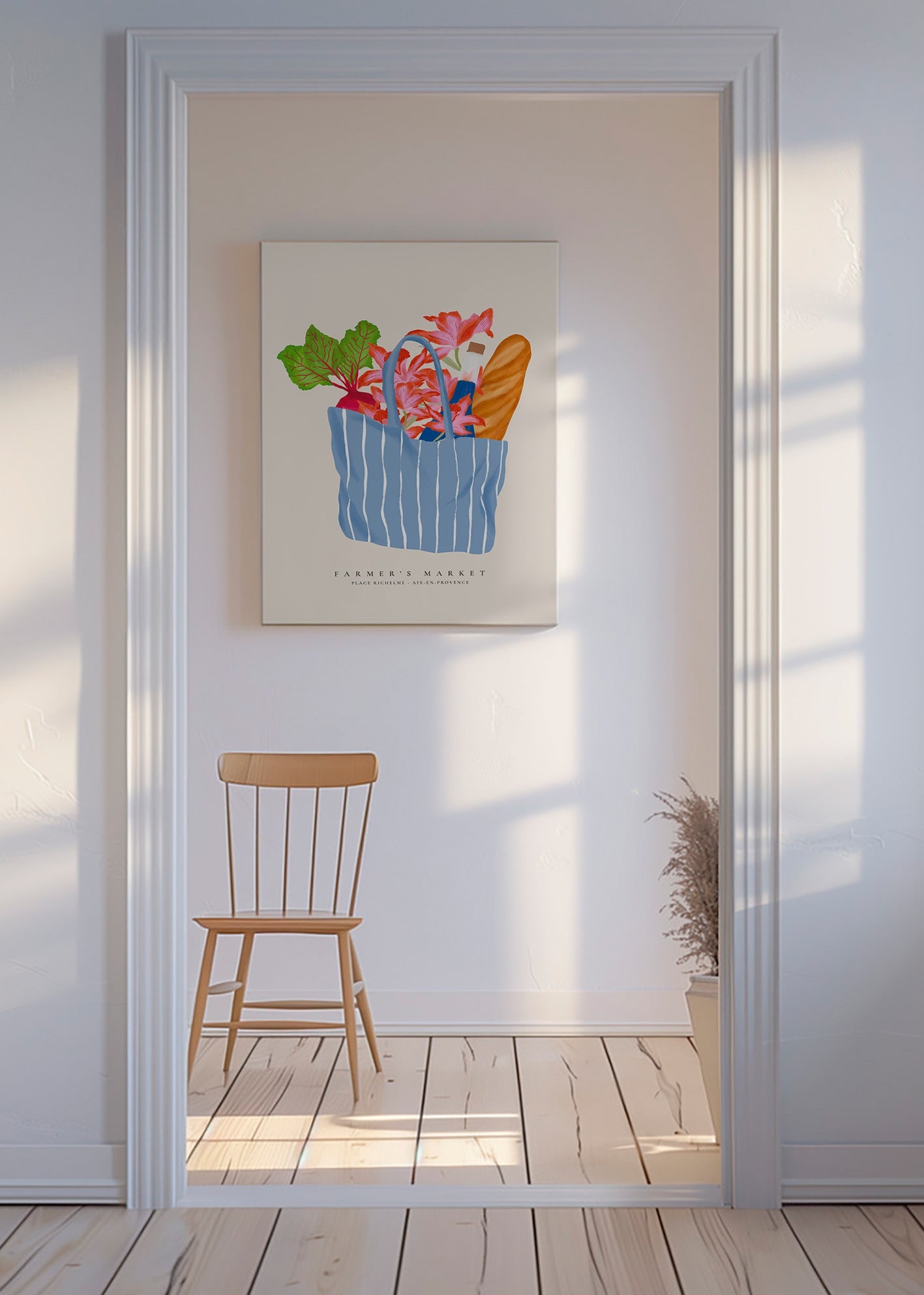 Keuken kunst met markttas illustratie
