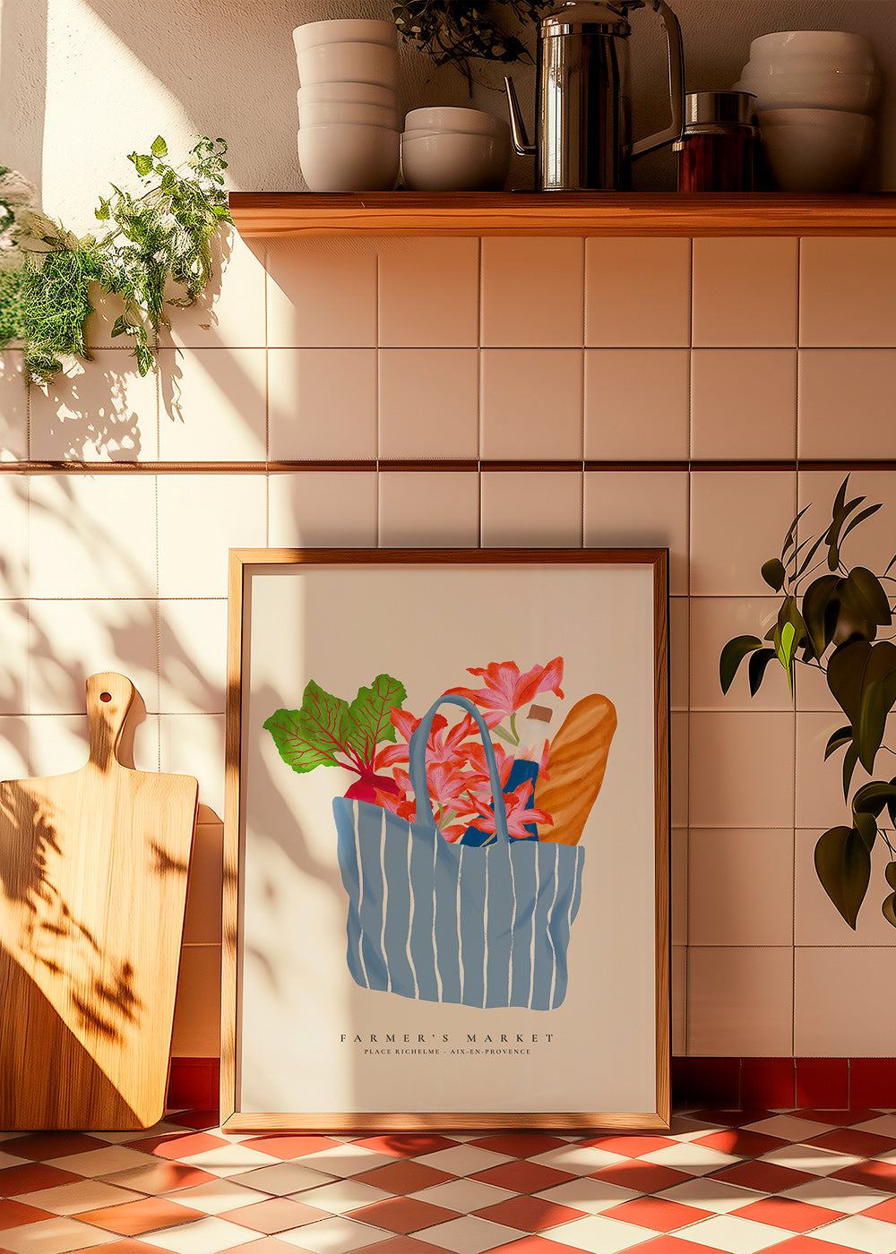 Keuken kunst met markttas illustratie