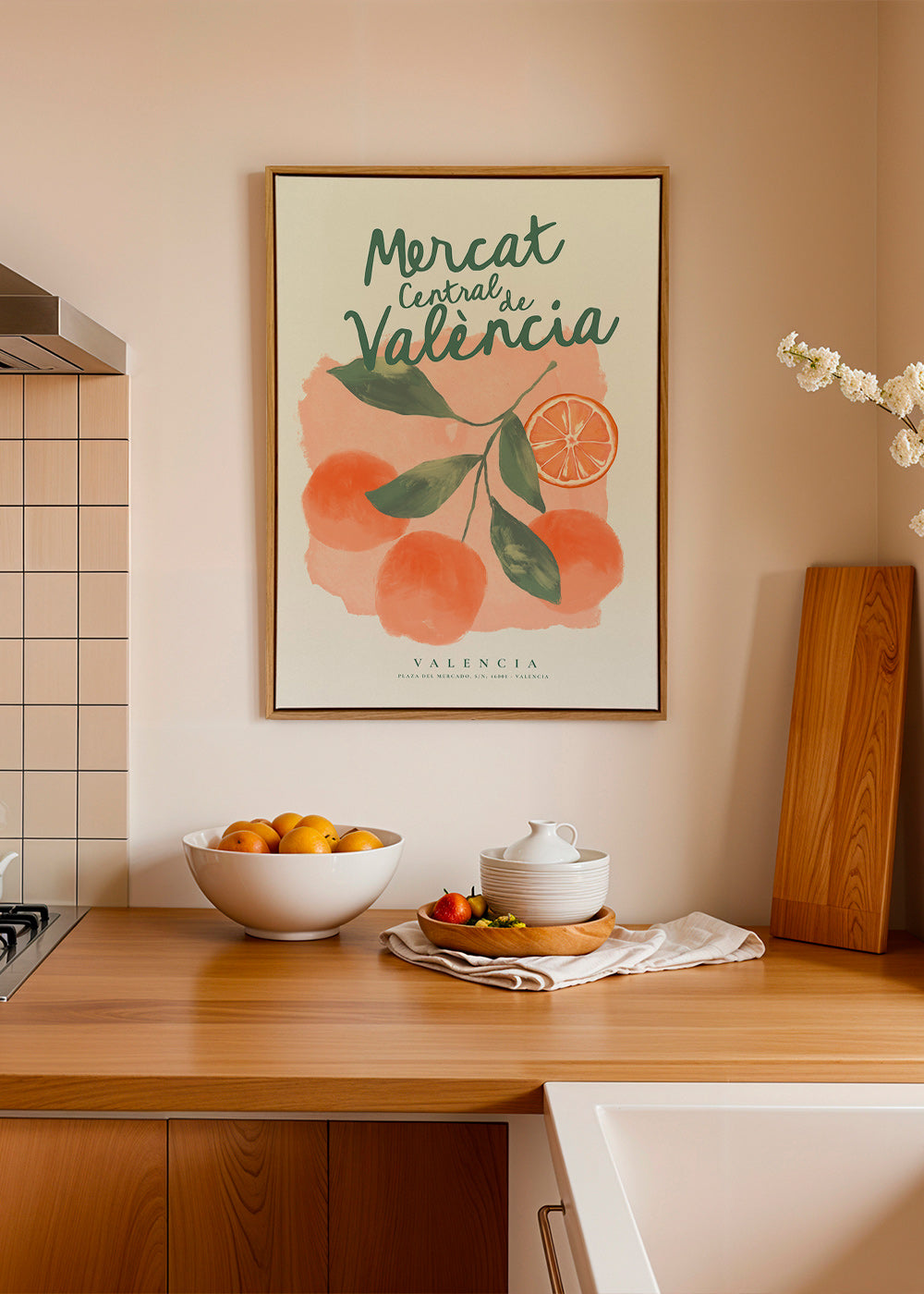 Keuken kunst Mercat Central met sinaasappels